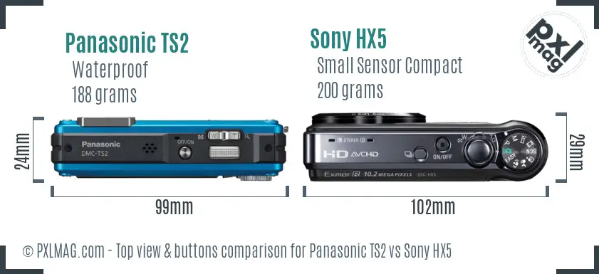 Panasonic TS2 vs Sony HX5 top view buttons comparison