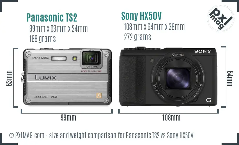 Panasonic TS2 vs Sony HX50V size comparison Panasonic TS2 vs Sony HX50V size comparison