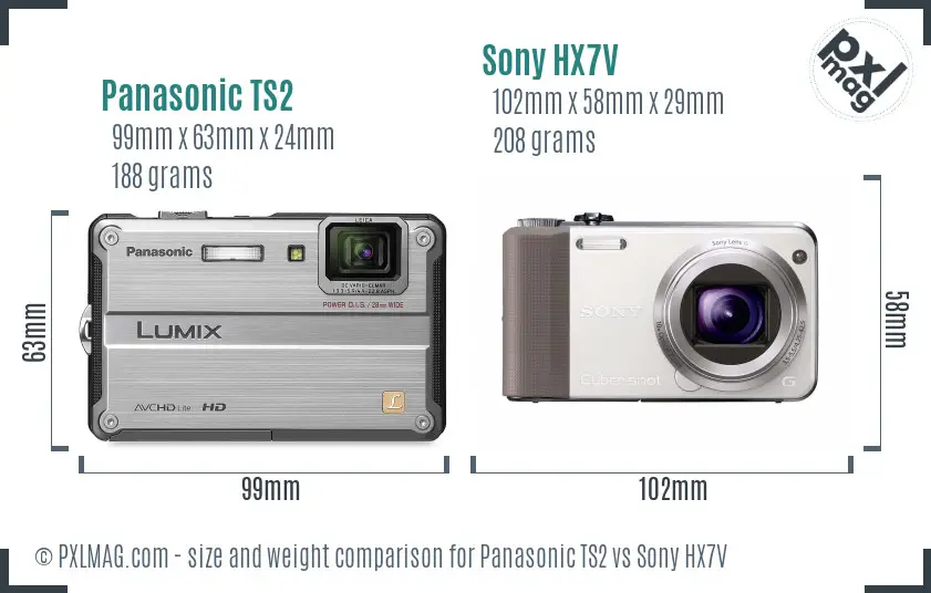 Panasonic TS2 vs Sony HX7V size comparison