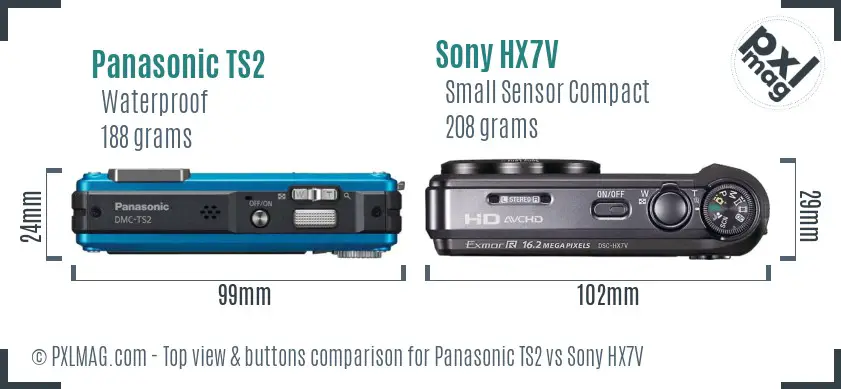 Panasonic TS2 vs Sony HX7V top view buttons comparison