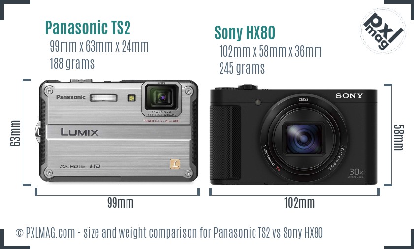 Panasonic TS2 vs Sony HX80 size comparison