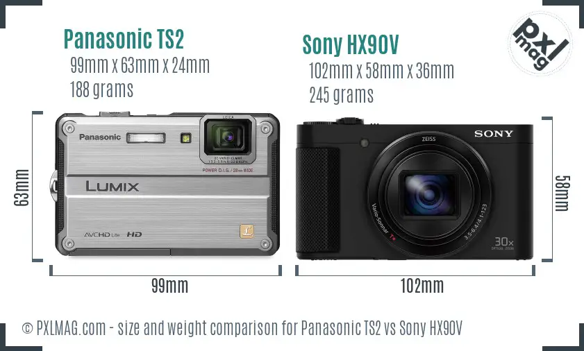 Panasonic TS2 vs Sony HX90V size comparison