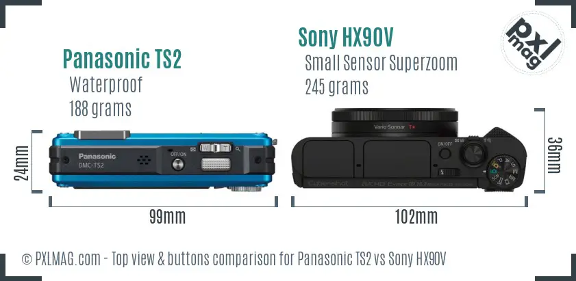 Panasonic TS2 vs Sony HX90V top view buttons comparison