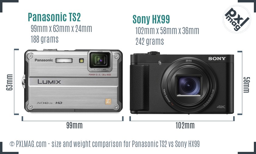 Panasonic TS2 vs Sony HX99 size comparison