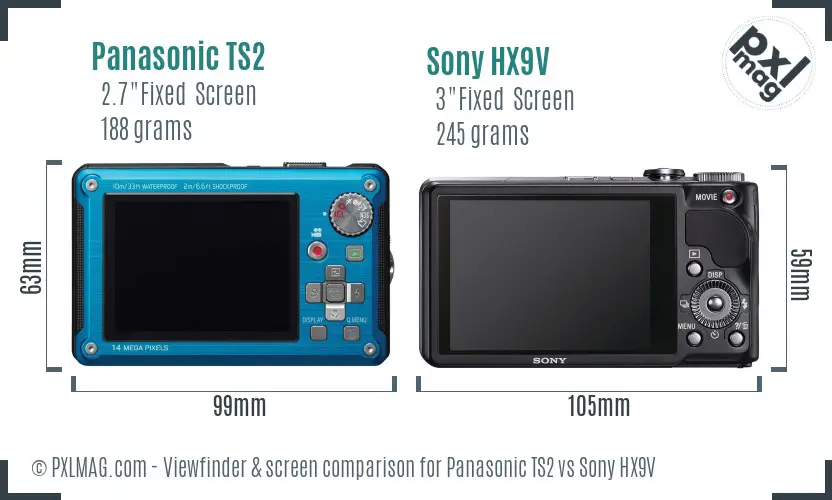 Panasonic TS2 vs Sony HX9V Screen and Viewfinder comparison