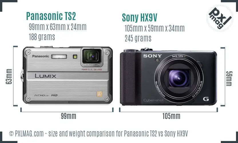 Panasonic TS2 vs Sony HX9V size comparison