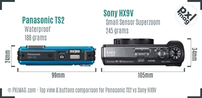 Panasonic TS2 vs Sony HX9V top view buttons comparison