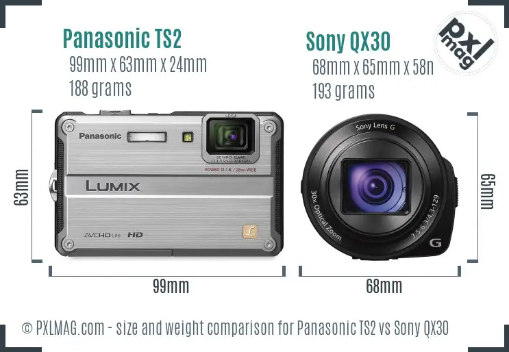 Panasonic TS2 vs Sony QX30 size comparison Panasonic TS2 vs Sony QX30 size comparison