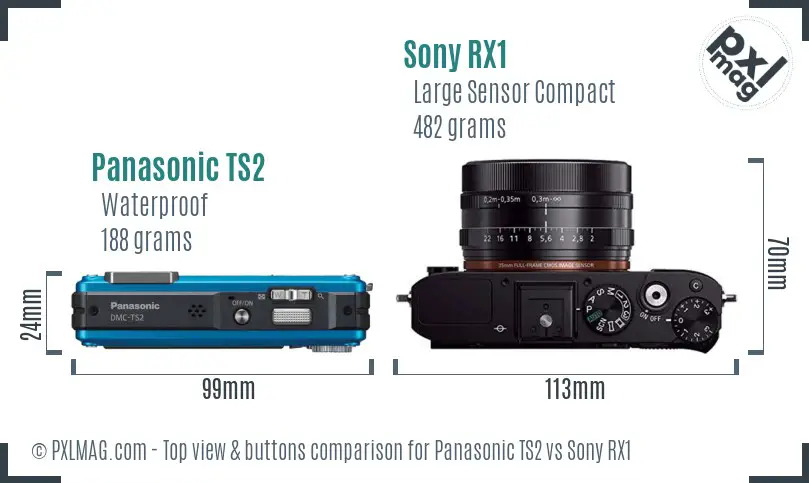 Panasonic TS2 vs Sony RX1 top view buttons comparison Panasonic TS2 vs Sony RX1 top view buttons comparison