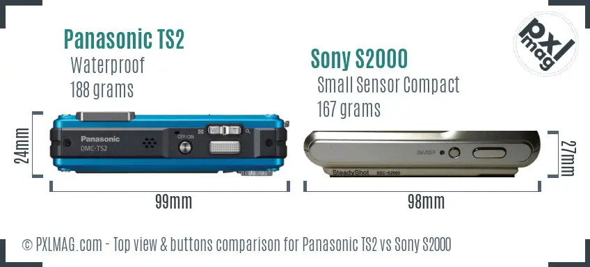 Panasonic TS2 vs Sony S2000 top view buttons comparison