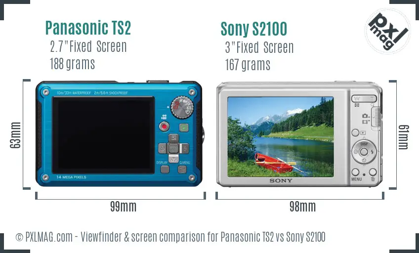 Panasonic TS2 vs Sony S2100 Screen and Viewfinder comparison