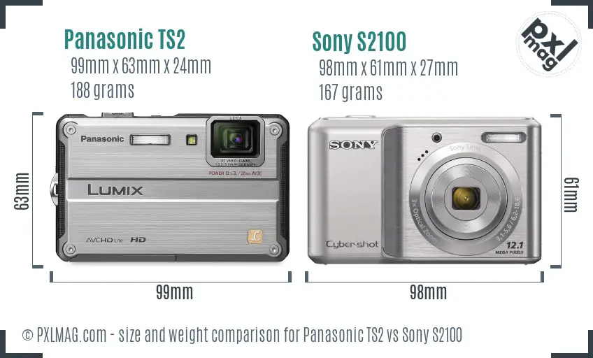 Panasonic TS2 vs Sony S2100 size comparison