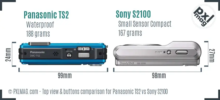 Panasonic TS2 vs Sony S2100 top view buttons comparison