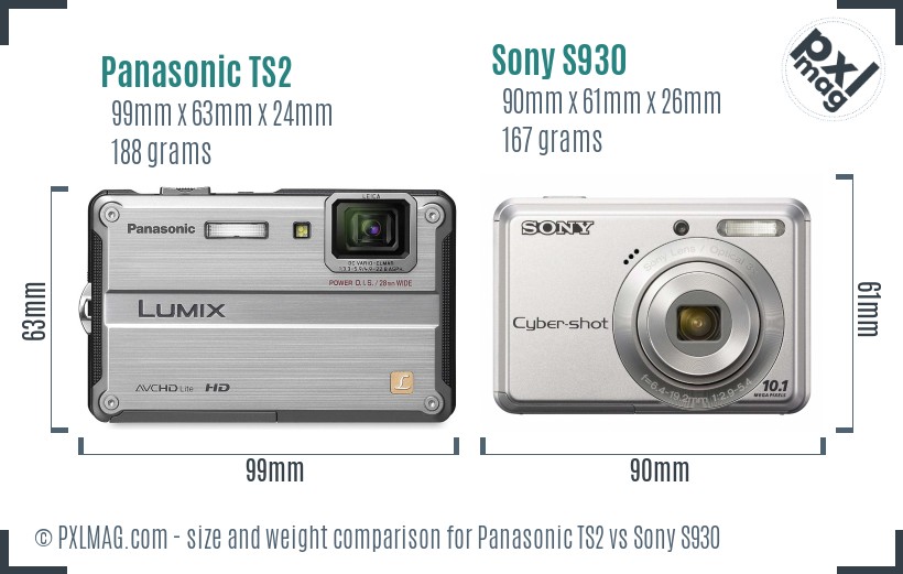 Panasonic TS2 vs Sony S930 size comparison