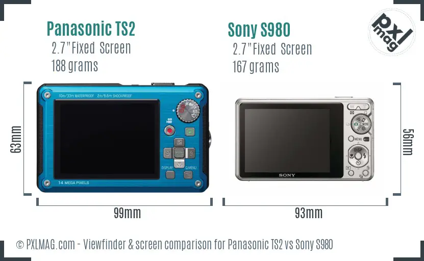 Panasonic TS2 vs Sony S980 Screen and Viewfinder comparison