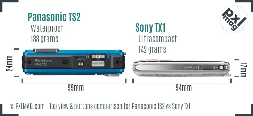 Panasonic TS2 vs Sony TX1 top view buttons comparison