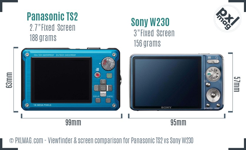Panasonic TS2 vs Sony W230 Screen and Viewfinder comparison