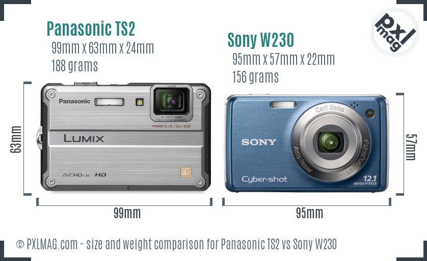 Panasonic TS2 vs Sony W230 size comparison