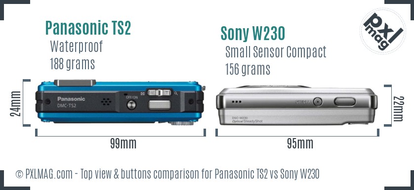 Panasonic TS2 vs Sony W230 top view buttons comparison