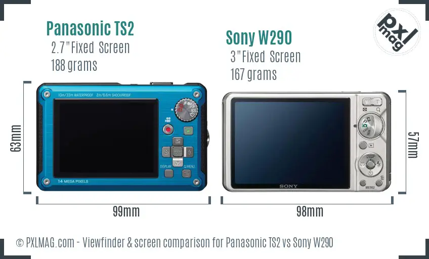 Panasonic TS2 vs Sony W290 Screen and Viewfinder comparison