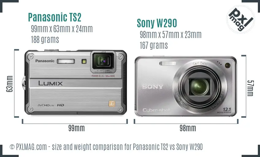 Panasonic TS2 vs Sony W290 size comparison