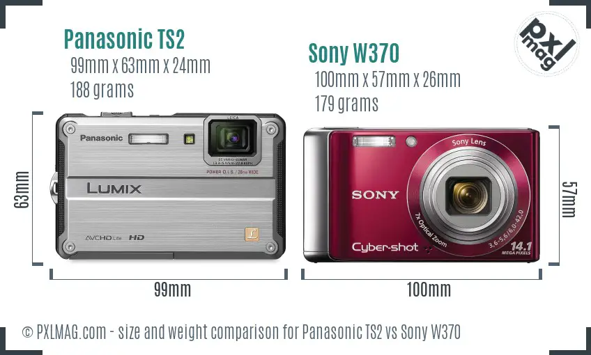 Panasonic TS2 vs Sony W370 size comparison