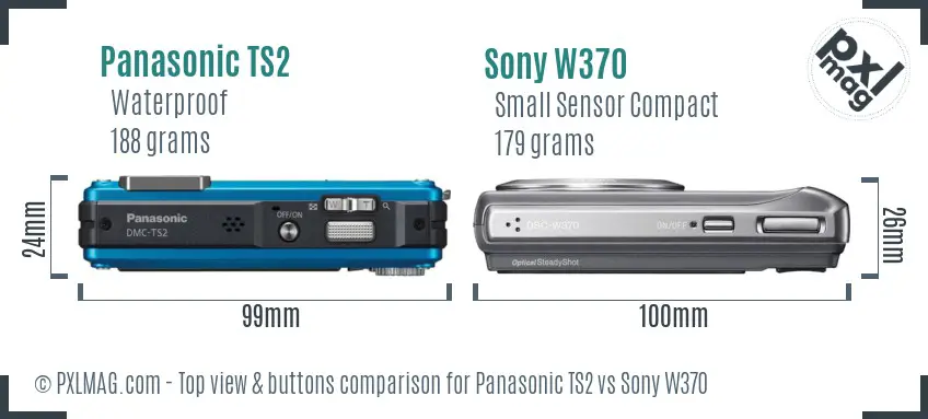 Panasonic TS2 vs Sony W370 top view buttons comparison