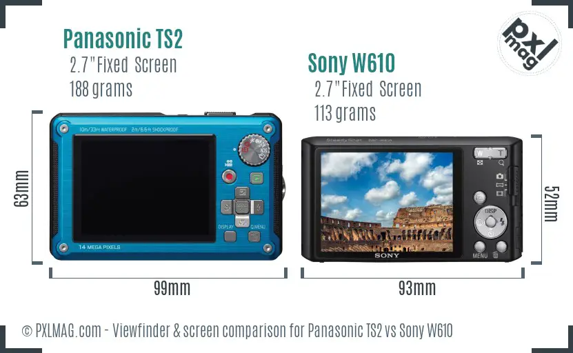 Panasonic TS2 vs Sony W610 Screen and Viewfinder comparison
