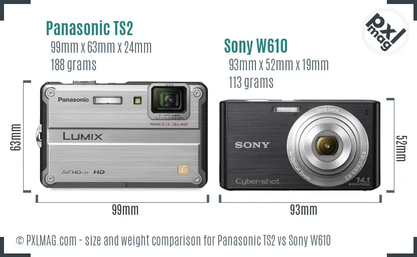 Panasonic TS2 vs Sony W610 size comparison