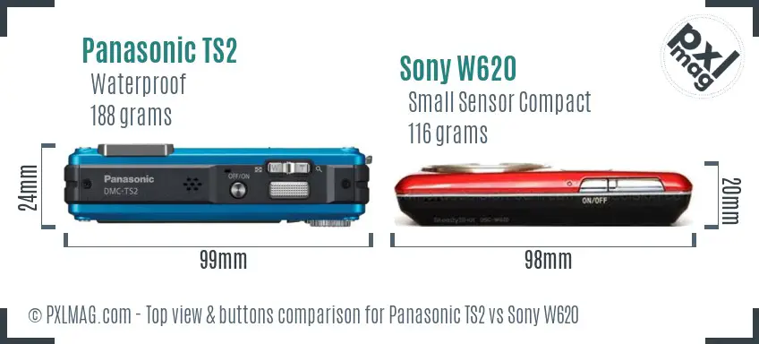 Panasonic TS2 vs Sony W620 top view buttons comparison Panasonic TS2 vs Sony W620 top view buttons comparison