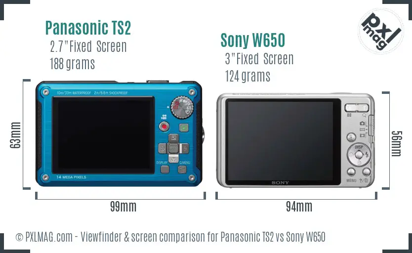 Panasonic TS2 vs Sony W650 Screen and Viewfinder comparison