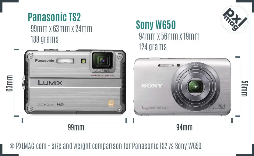 Panasonic TS2 vs Sony W650 size comparison