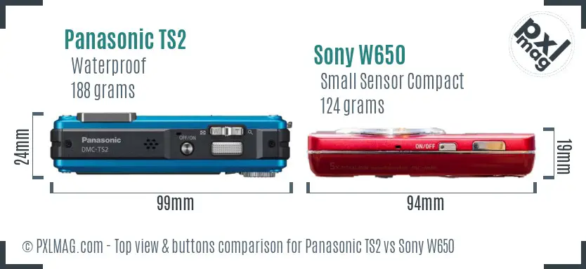 Panasonic TS2 vs Sony W650 top view buttons comparison