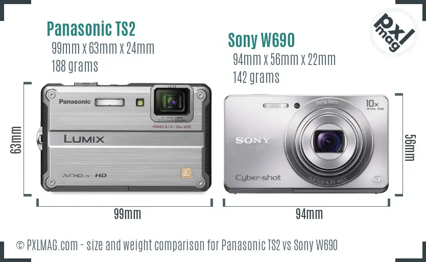 Panasonic TS2 vs Sony W690 size comparison