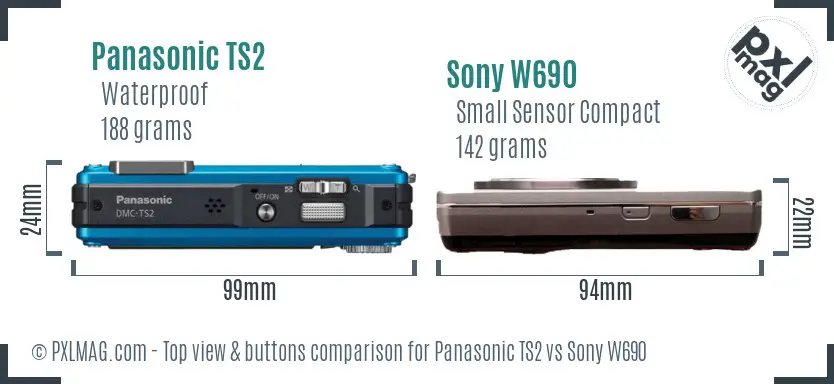 Panasonic TS2 vs Sony W690 top view buttons comparison