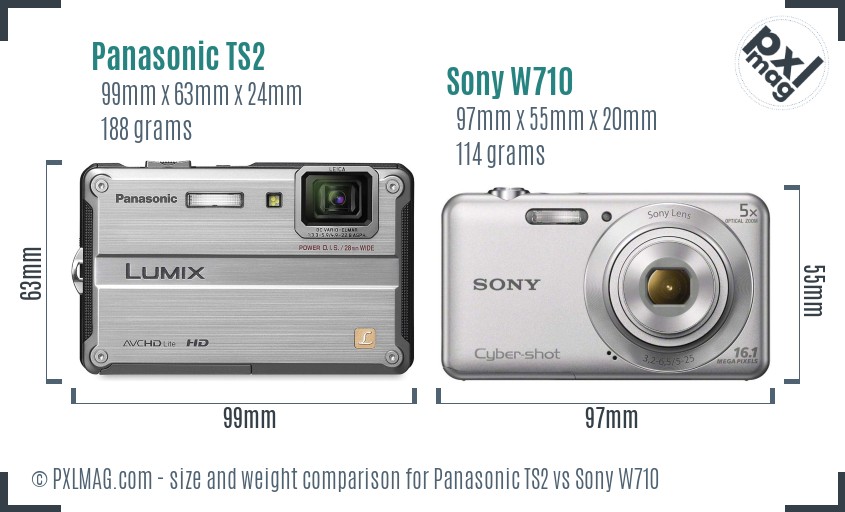Panasonic TS2 vs Sony W710 size comparison