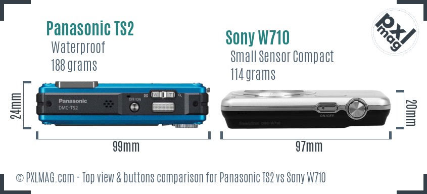 Panasonic TS2 vs Sony W710 top view buttons comparison