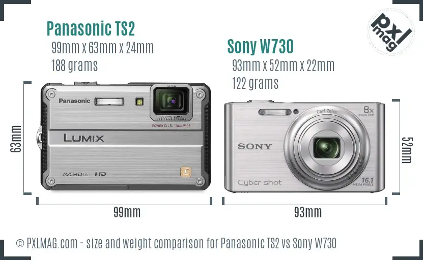 Panasonic TS2 vs Sony W730 size comparison