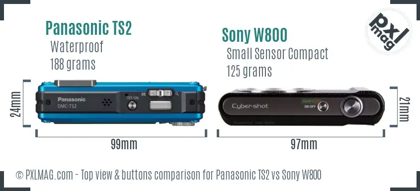 Panasonic TS2 vs Sony W800 top view buttons comparison