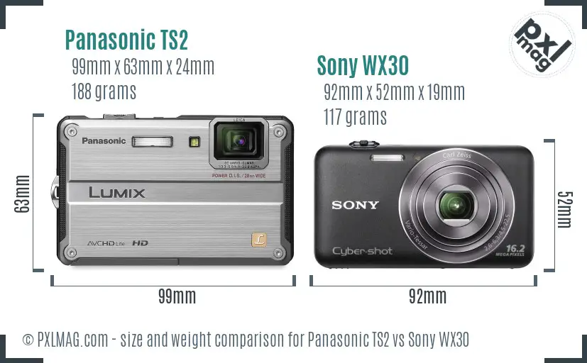 Panasonic TS2 vs Sony WX30 size comparison