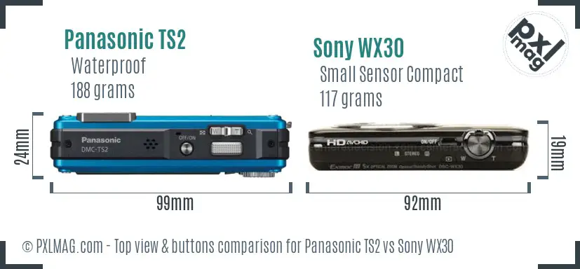 Panasonic TS2 vs Sony WX30 top view buttons comparison