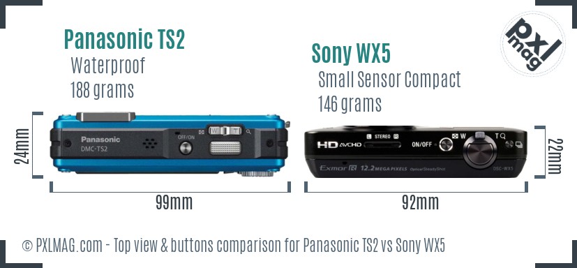 Panasonic TS2 vs Sony WX5 top view buttons comparison