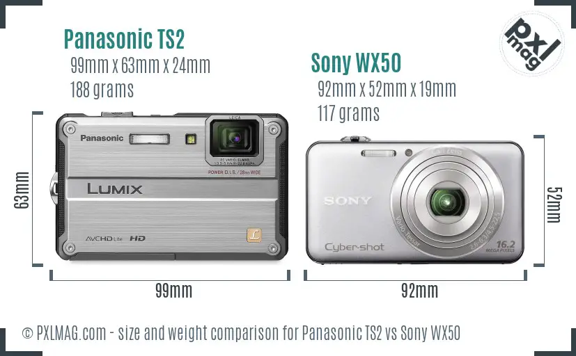 Panasonic TS2 vs Sony WX50 size comparison Panasonic TS2 vs Sony WX50 size comparison