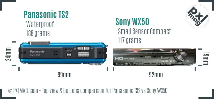 Panasonic TS2 vs Sony WX50 top view buttons comparison Panasonic TS2 vs Sony WX50 top view buttons comparison
