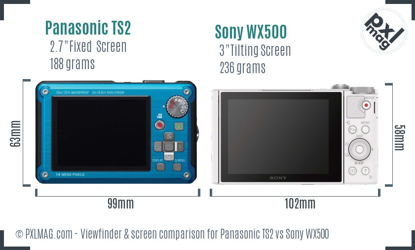 Panasonic TS2 vs Sony WX500 Screen and Viewfinder comparison
