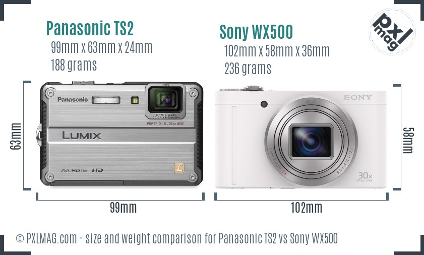 Panasonic TS2 vs Sony WX500 size comparison