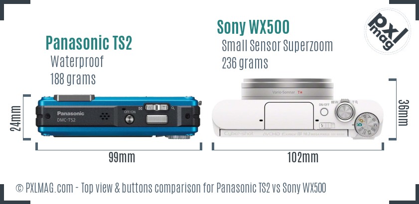 Panasonic TS2 vs Sony WX500 top view buttons comparison