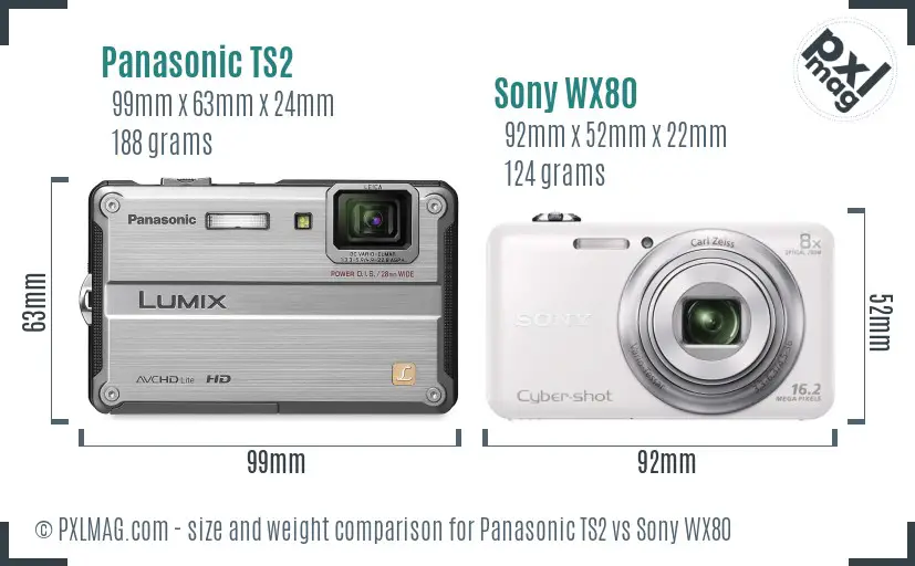 Panasonic TS2 vs Sony WX80 size comparison