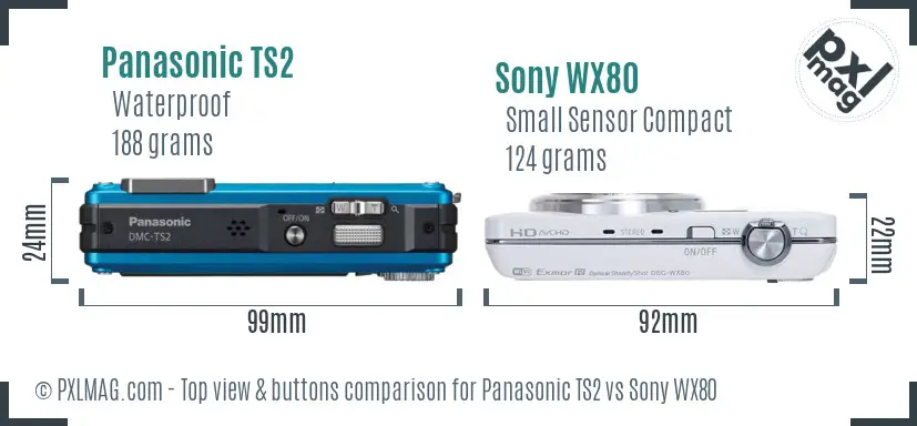 Panasonic TS2 vs Sony WX80 top view buttons comparison