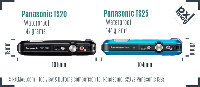 Panasonic TS20 vs Panasonic TS25 top view buttons comparison